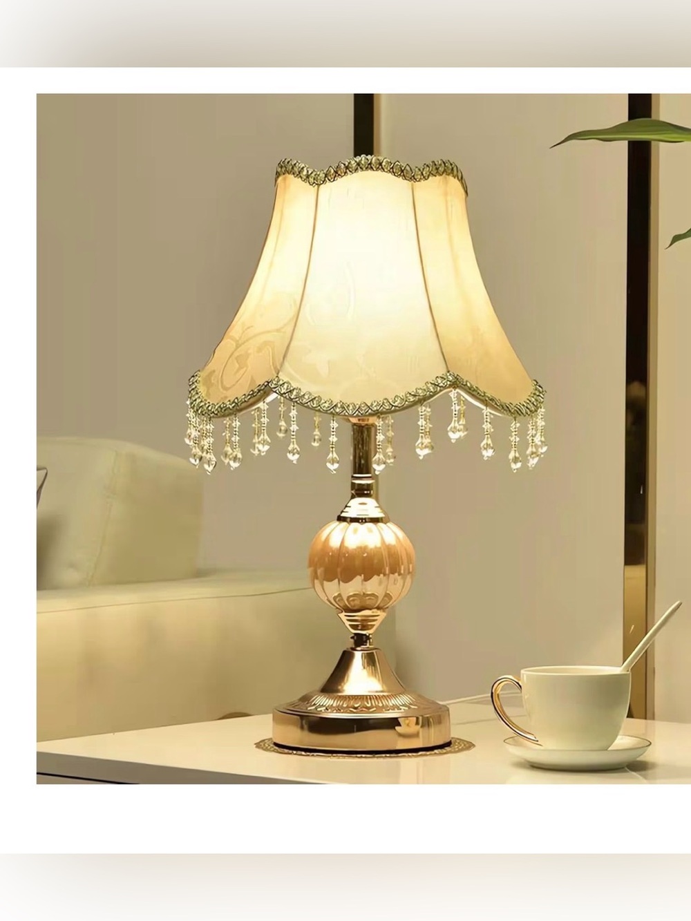 Elegant Cream Crystal Fringe Table Lamp - Home Accents